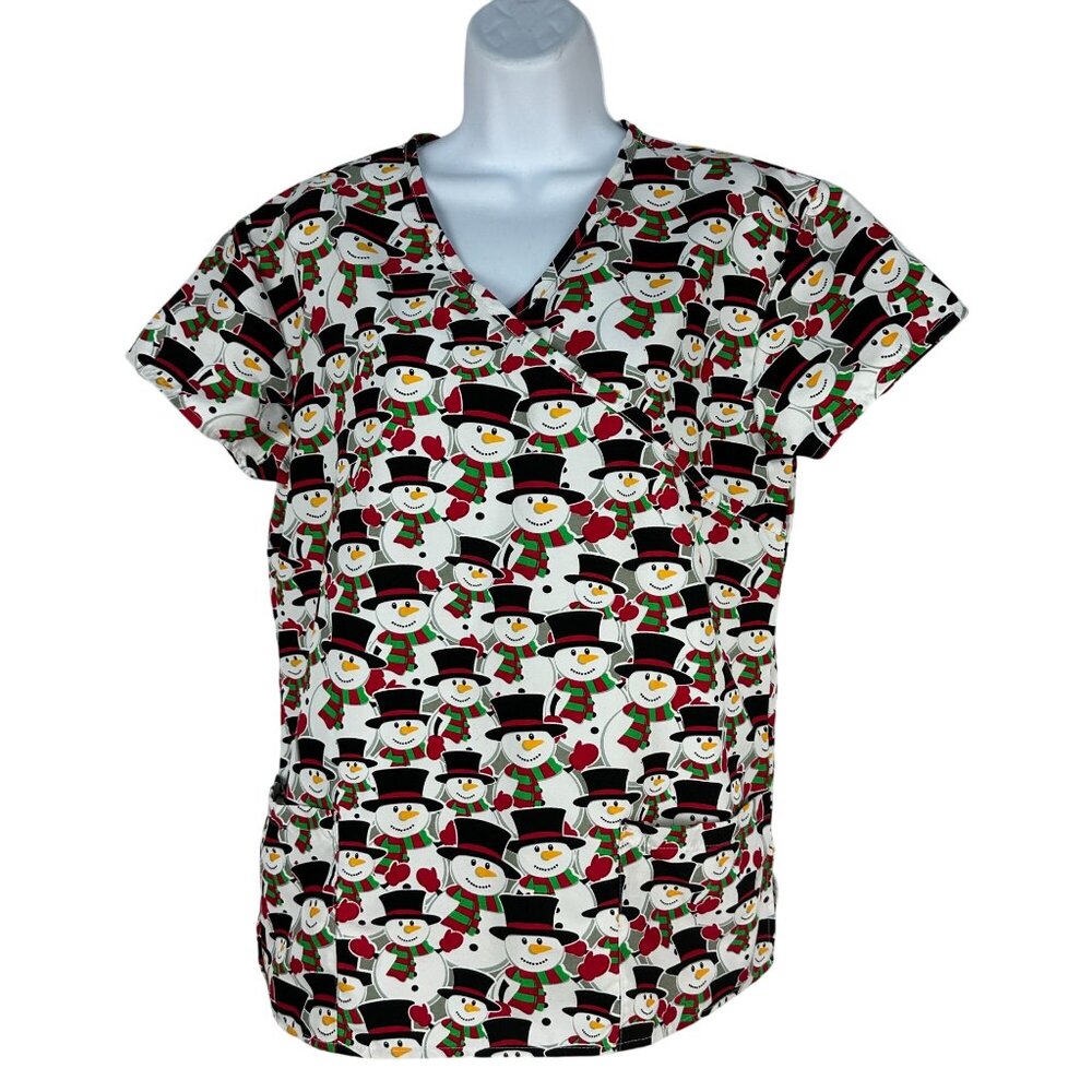 Christmas Snowman Serene Uniforms Scrub Top Small Multicolor Winter Print